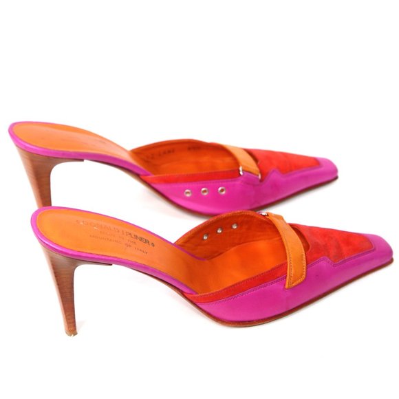 Donald J. Pliner Shoes - Donald J Pliner Purple Orange Red Suede Leather LAINE High Heel Mule $250 9.5 M